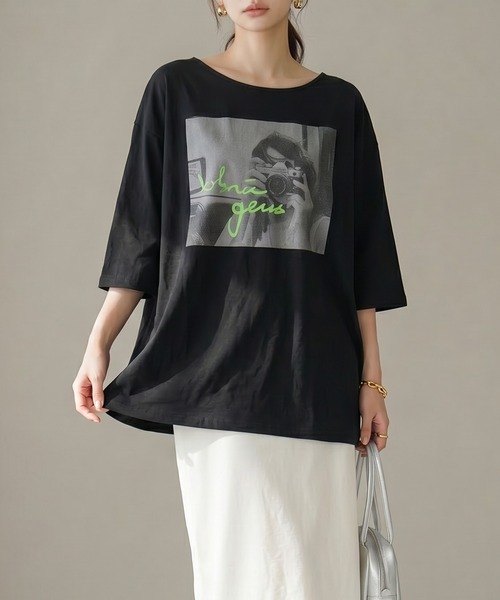 itto...(イット)の「フォトプリントプルオーバー半袖Tシャツ(Tシャツ/カットソー・レディース・ホワイト/ブラック・M~L)」の14枚目の写真