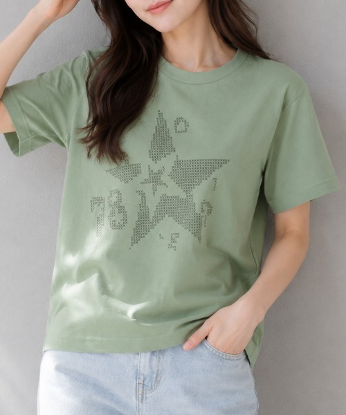 ＆soiree（アンドソワレ）の「【シルエット選べる2サイズ】クロスステッチ風Tシャツ（Tシャツ/カットソー・レディース・アッシュ/セージグリーン/ホワイト・FREE/MEDIUM）」の8枚目の写真