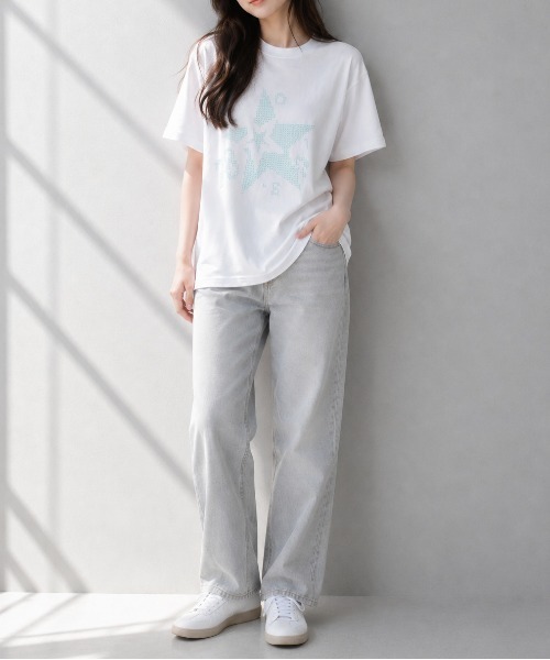 ＆soiree（アンドソワレ）の「【シルエット選べる2サイズ】クロスステッチ風Tシャツ（Tシャツ/カットソー・レディース・アッシュ/セージグリーン/ホワイト・FREE/MEDIUM）」の12枚目の写真