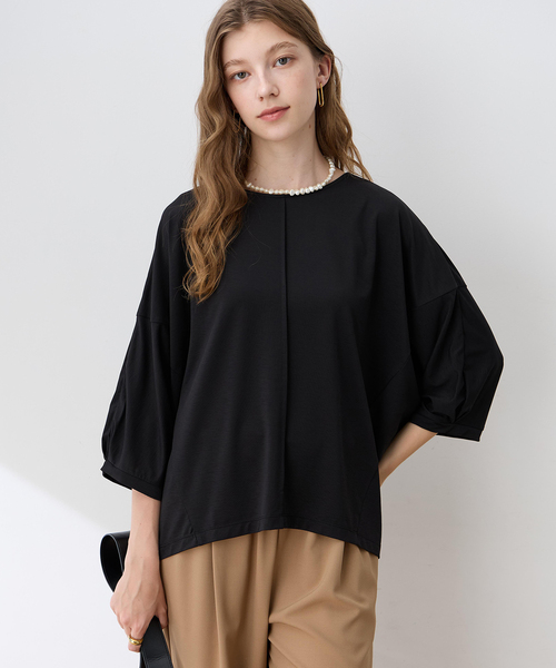 LE SOUK HOLIDAY(ルスークホリデー)の「リネンライクスラブドルマンスリーブプルオーバー【接触冷感・UVカット】(Tシャツ/カットソー・レディース・ブラック/ブラウン・M/L)」の1枚目の写真