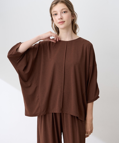 LE SOUK HOLIDAY(ルスークホリデー)の「リネンライクスラブドルマンスリーブプルオーバー【接触冷感・UVカット】(Tシャツ/カットソー・レディース・ブラック/ブラウン・M/L)」の5枚目の写真