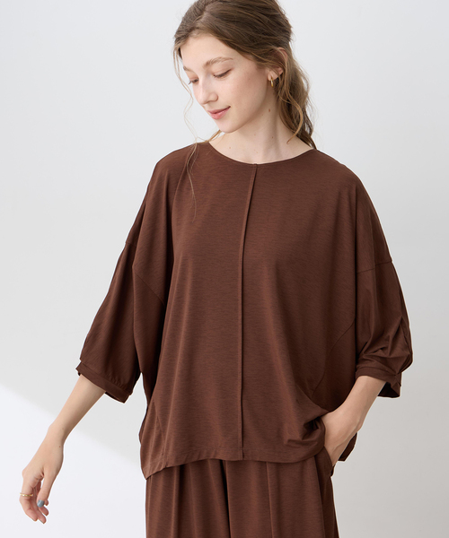 LE SOUK HOLIDAY(ルスークホリデー)の「リネンライクスラブドルマンスリーブプルオーバー【接触冷感・UVカット】(Tシャツ/カットソー・レディース・ブラック/ブラウン・M/L)」の6枚目の写真