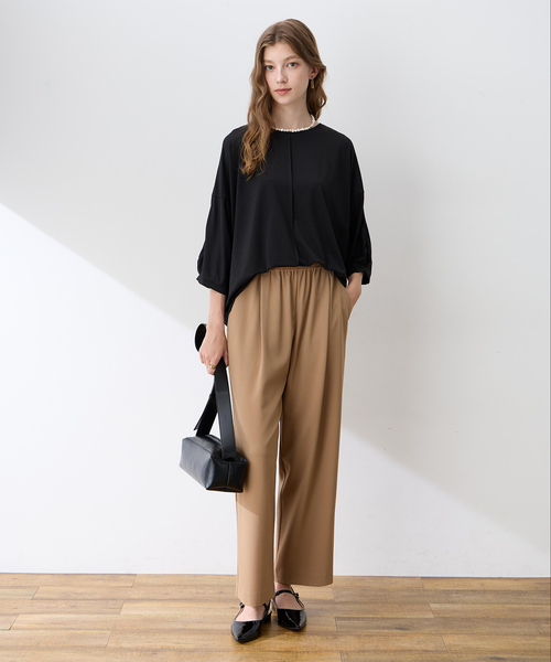 LE SOUK HOLIDAY(ルスークホリデー)の「リネンライクスラブドルマンスリーブプルオーバー【接触冷感・UVカット】(Tシャツ/カットソー・レディース・ブラック/ブラウン・M/L)」の10枚目の写真