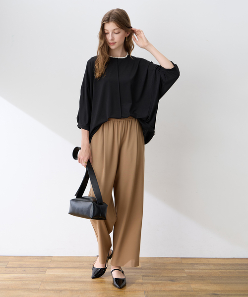 LE SOUK HOLIDAY(ルスークホリデー)の「リネンライクスラブドルマンスリーブプルオーバー【接触冷感・UVカット】(Tシャツ/カットソー・レディース・ブラック/ブラウン・M/L)」の11枚目の写真