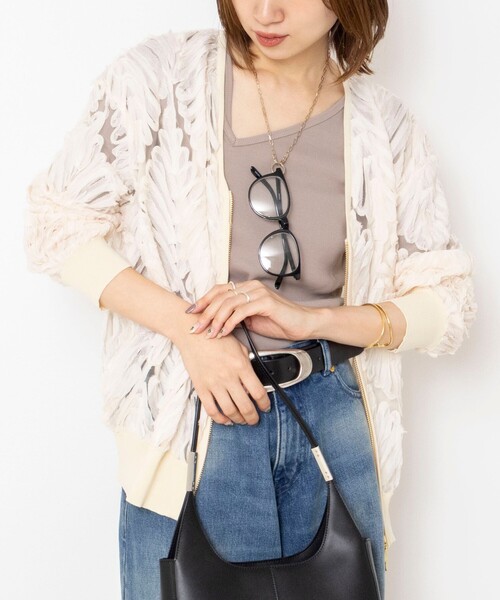 Rie Miller(リエミラー)の「《手洗い可能》チュール刺繍ZIPカーディガン(カーディガン/ボレロ・レディース・ブラック/キナリ/ベージュ・38)」の1枚目の写真