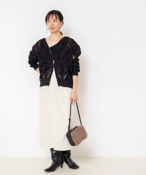 Rie Miller(リエミラー)の「《手洗い可能》チュール刺繍ZIPカーディガン(カーディガン/ボレロ・レディース・ブラック/キナリ/ベージュ・38)」の10枚目の写真