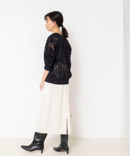 Rie Miller(リエミラー)の「《手洗い可能》チュール刺繍ZIPカーディガン(カーディガン/ボレロ・レディース・ブラック/キナリ/ベージュ・38)」の12枚目の写真