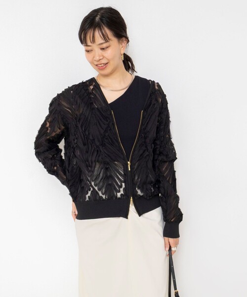 Rie Miller(リエミラー)の「《手洗い可能》チュール刺繍ZIPカーディガン(カーディガン/ボレロ・レディース・ブラック/キナリ/ベージュ・38)」の17枚目の写真