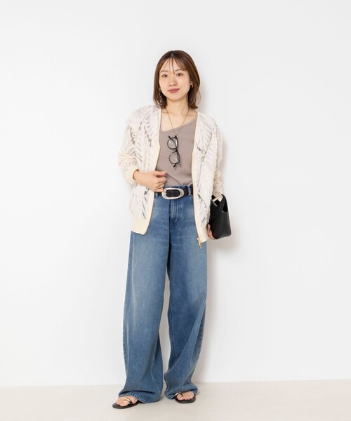 Rie Miller(リエミラー)の「《手洗い可能》チュール刺繍ZIPカーディガン(カーディガン/ボレロ・レディース・ブラック/キナリ/ベージュ・38)」の19枚目の写真