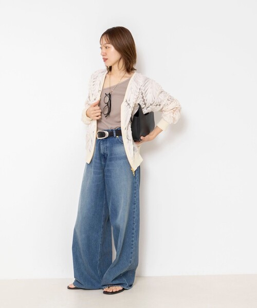 Rie Miller(リエミラー)の「《手洗い可能》チュール刺繍ZIPカーディガン(カーディガン/ボレロ・レディース・ブラック/キナリ/ベージュ・38)」の20枚目の写真