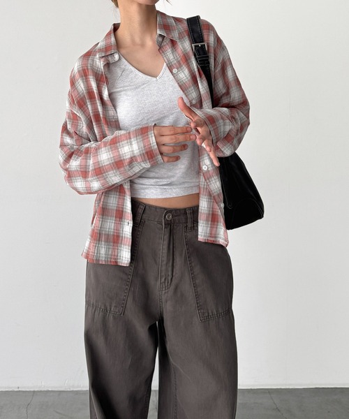 CANAL JEAN(キャナルジーン)の「El mar チェックオーバーシャツ(シャツ/ブラウス・レディース・オレンジ・ONE SIZE)」の1枚目の写真