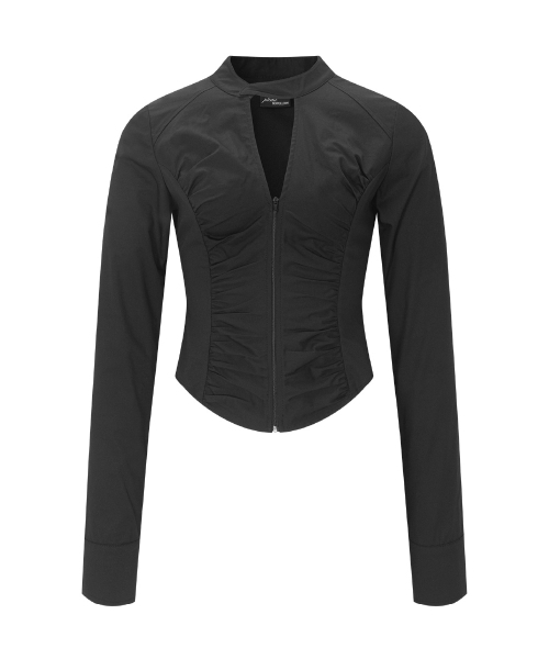 PLEASENOFOLLOW(プリーズノーフォロー)の「Delphine Shirring Zip up Shirt (Black)(シャツ/ブラウス・レディース・その他・SMALL/MEDIUM)」の2枚目の写真