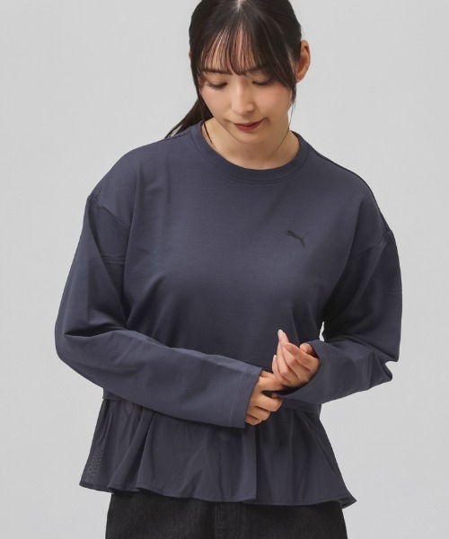 PUMA(プーマ)の「プーマ PUMA ESS ELEVATED MX レイヤード プルオーバー(Tシャツ/カットソー・レディース・パープル/ブラック・S/M/L/XL)」の1枚目の写真