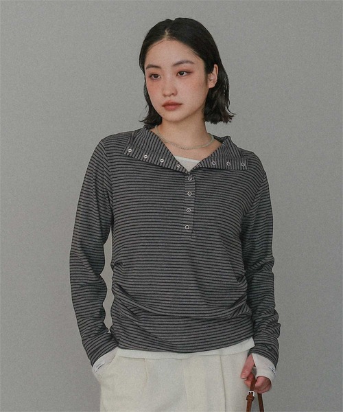 miette(ミエット)の「起毛プチハイネックヘンリートップス(Tシャツ/カットソー・レディース・ホワイト/グレー/チャコール/ブラック・FREE)」の1枚目の写真