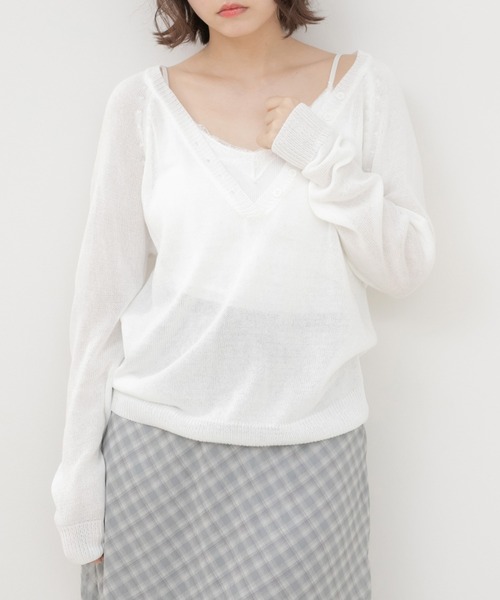 HEILIS(ヘイリス)の「ボタン配色深Vネックニット/Vネックニット ニットトップス 長袖ニット 深Vネック 配色ニット ボタンデザイン レイヤードニット プルオーバー 韓国ファッション 韓国コーデ カジュアル レディライク デイリー 春服 秋服 冬服 ブラウン ホワイト ネイビー(ニット/セーター・レディース・ホワイト/ブラウン/ネイビー・FREE)」の21枚目の写真