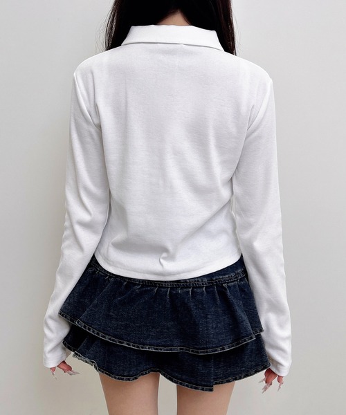 INGNI(イング)の「ナポレオン襟Wジップリブトップス(Tシャツ/カットソー・レディース・ブラック/グレー/オフホワイト・M)」の7枚目の写真