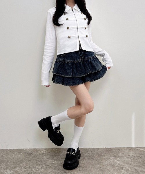 INGNI(イング)の「ナポレオン襟Wジップリブトップス(Tシャツ/カットソー・レディース・ブラック/グレー/オフホワイト・M)」の8枚目の写真