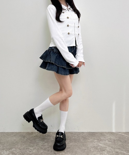 INGNI(イング)の「ナポレオン襟Wジップリブトップス(Tシャツ/カットソー・レディース・ブラック/グレー/オフホワイト・M)」の9枚目の写真