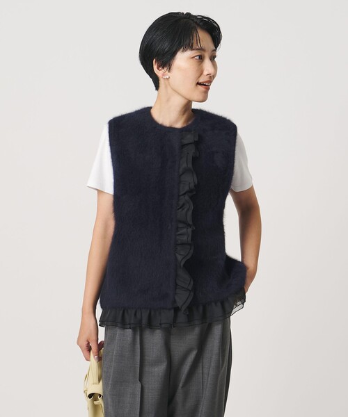 UNITED ARROWS(ユナイテッドアローズ)の「フォックスカシミヤ オーガンジー フリル ベスト(ベスト・レディース・ネイビー/ライトブルー/ダークグレー・FREE)」の3枚目の写真