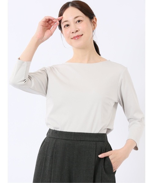 m.f.editorial(エムエフエディトリアル)の「*Tシャツ レディース 7分袖 接触冷感 UV 無地 綿 コットン クルーネック プルオーバー(Tシャツ/カットソー・レディース・ブラウン/ホワイト/ネイビー/ベージュ・LARGE/MEDIUM)」の3枚目の写真