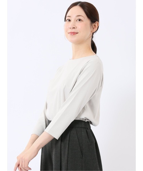m.f.editorial(エムエフエディトリアル)の「*Tシャツ レディース 7分袖 接触冷感 UV 無地 綿 コットン クルーネック プルオーバー(Tシャツ/カットソー・レディース・ブラウン/ホワイト/ネイビー/ベージュ・LARGE/MEDIUM)」の13枚目の写真