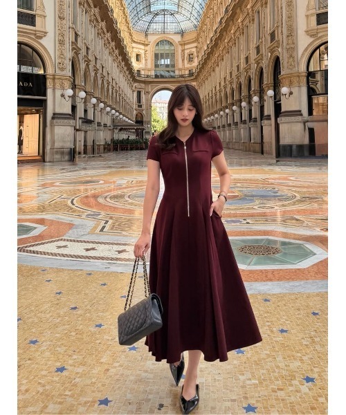 Her lip to(ハーリップトゥー)の「Front Zip Long Dress(ワンピース・レディース・バーガンディー・M/S)」の13枚目の写真