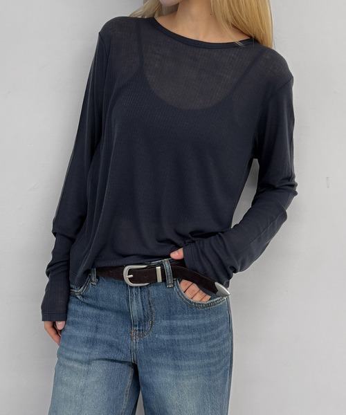 CANAL JEAN(キャナルジーン)の「bebyyou テンセルウールシアーロンT(Tシャツ/カットソー・レディース・ヘザーグレー/ネイビー/グレー・ONE SIZE)」の1枚目の写真