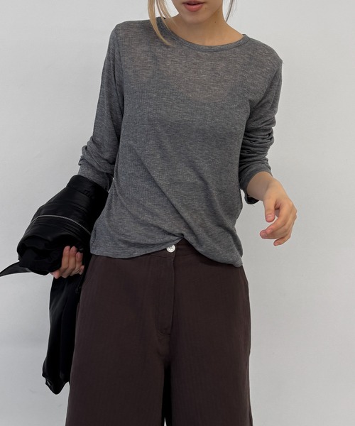 CANAL JEAN(キャナルジーン)の「bebyyou テンセルウールシアーロンT(Tシャツ/カットソー・レディース・ヘザーグレー/ネイビー/グレー・ONE SIZE)」の18枚目の写真