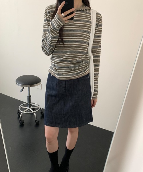CHUN CHUN NOTES(チュンチュンノーツ)の「26AW/マルチボーダー ヘンリーネックフーデッドニットトップス(ニット/セーター・レディース・ベージュ/ブラック・M)」の10枚目の写真