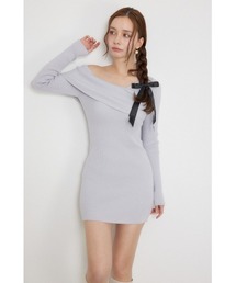 【AW先行アイテム】カシュクールワンショルダーニットタイトミニワンピース 秋服 冬服