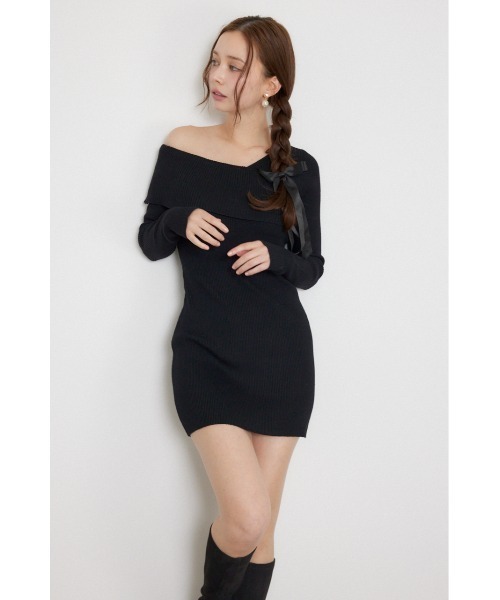 rienda(リエンダ)の「【AW先行アイテム】カシュクールワンショルダーニットタイトミニワンピース 秋服 冬服(ワンピース・レディース・ブラウン/ブラック/ライトブルー・FREE)」の7枚目の写真