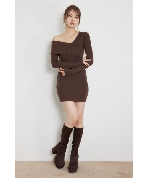 rienda(リエンダ)の「【AW先行アイテム】カシュクールワンショルダーニットタイトミニワンピース 秋服 冬服(ワンピース・レディース・ブラウン/ブラック/ライトブルー・FREE)」の11枚目の写真