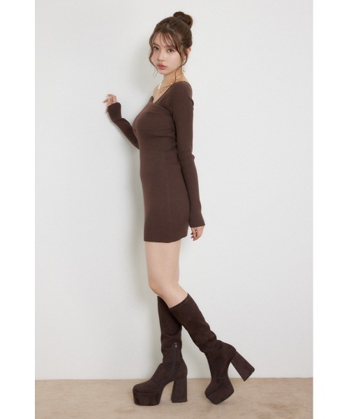 rienda(リエンダ)の「【AW先行アイテム】カシュクールワンショルダーニットタイトミニワンピース 秋服 冬服(ワンピース・レディース・ブラウン/ブラック/ライトブルー・FREE)」の12枚目の写真