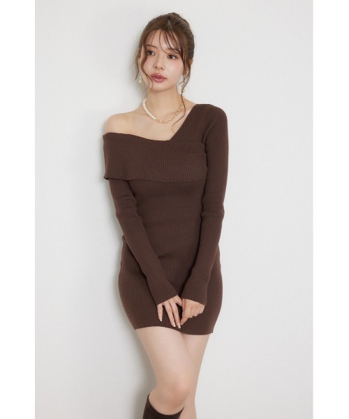 rienda(リエンダ)の「【AW先行アイテム】カシュクールワンショルダーニットタイトミニワンピース 秋服 冬服(ワンピース・レディース・ブラウン/ブラック/ライトブルー・FREE)」の14枚目の写真