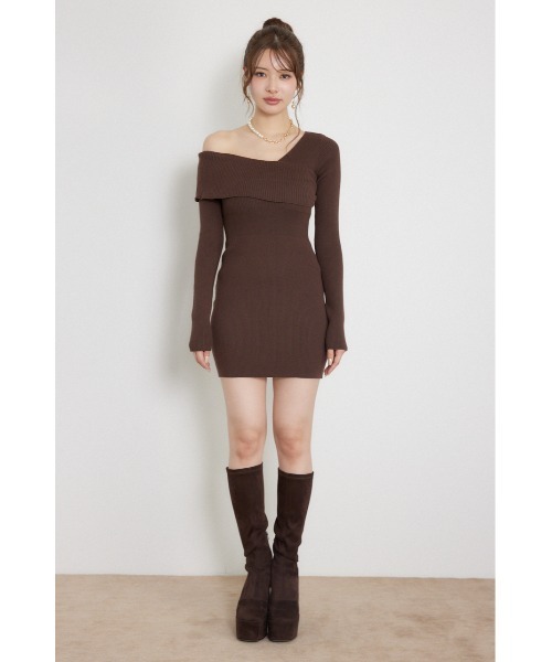 rienda(リエンダ)の「【AW先行アイテム】カシュクールワンショルダーニットタイトミニワンピース 秋服 冬服(ワンピース・レディース・ブラウン/ブラック/ライトブルー・FREE)」の17枚目の写真
