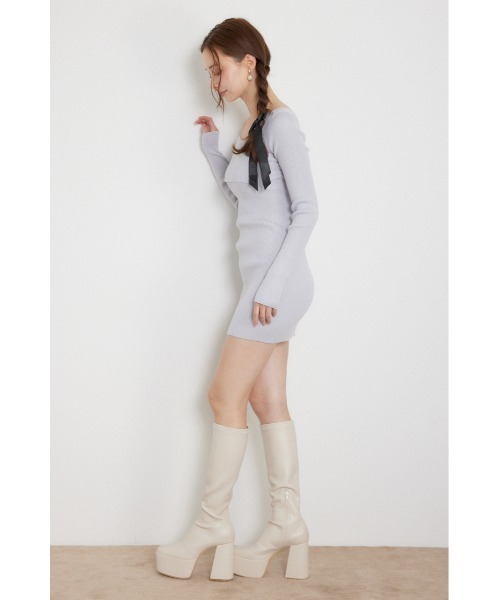 rienda(リエンダ)の「【AW先行アイテム】カシュクールワンショルダーニットタイトミニワンピース 秋服 冬服(ワンピース・レディース・ブラウン/ブラック/ライトブルー・FREE)」の19枚目の写真