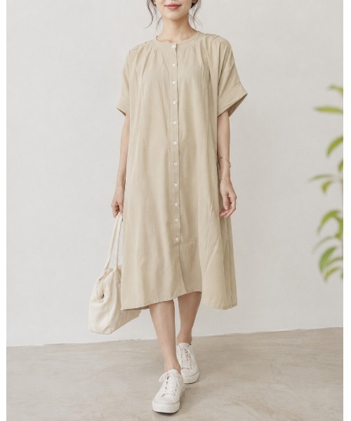 FAZVY(ファズビー)の「夏をさらっと楽しむ、ナチュラルギャザーワンピース(ワンピース・レディース・ホワイト/ブラウン・L/M)」の3枚目の写真
