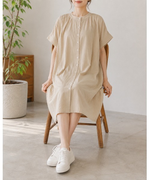 FAZVY(ファズビー)の「夏をさらっと楽しむ、ナチュラルギャザーワンピース(ワンピース・レディース・ホワイト/ブラウン・L/M)」の8枚目の写真