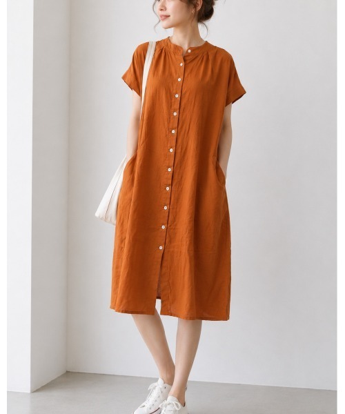 FAZVY(ファズビー)の「夏をさらっと楽しむ、ナチュラルギャザーワンピース(ワンピース・レディース・ホワイト/ブラウン・L/M)」の18枚目の写真
