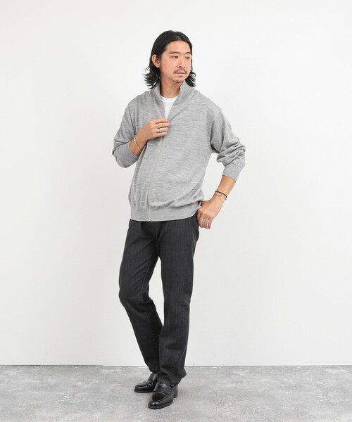 NOLLEY’S(ノーリーズ)の「ハイゲージウォッシャブルニットスタンドジップ 26AW(ニット/セーター・メンズ・ライトグレー/ブラック/オレンジ・XL/S/M/L)」の5枚目の写真