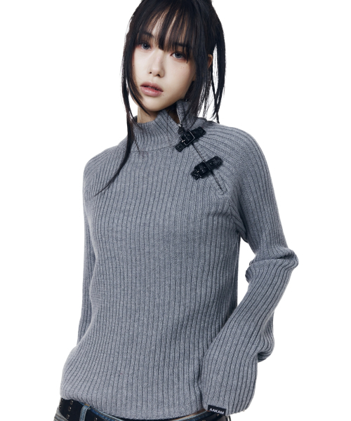 AAKAM（アーカム）の「Slant Zipper Belted Knit (Gray)（ニット/セーター・レディース・その他・1/2）」の4枚目の写真