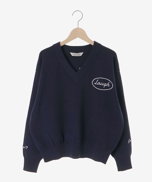 le.coeur blanc(ルクールブラン)の「TORRAZZO DONNA エンブロイダリーVネックニット(ニット/セーター・レディース・ネイビー/グレー・38)」の4枚目の写真