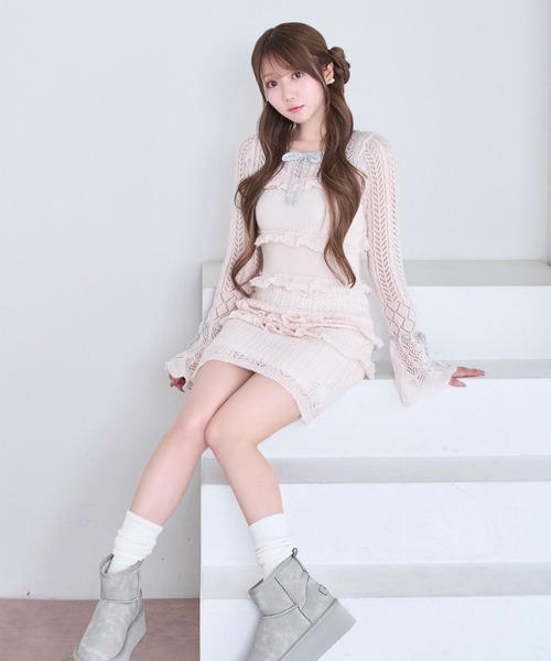 Rose Muse（ロゼミューズ）の「Crochet knit mini o/p（ワンピース・レディース・ピンク/ホワイト・FREE）」の12枚目の写真