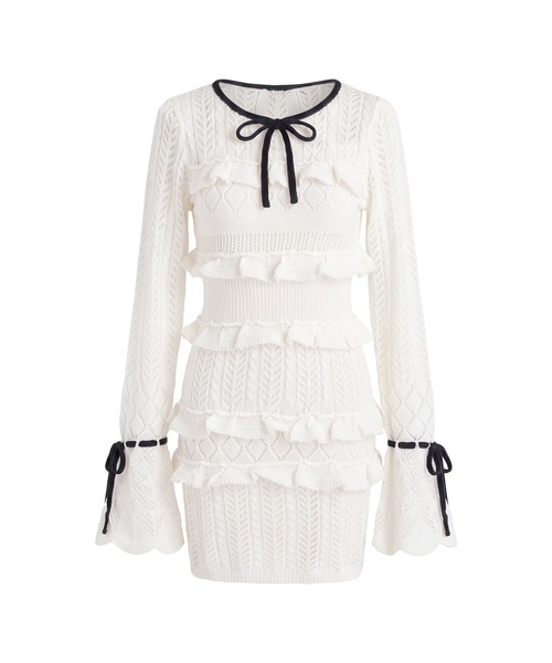 Rose Muse（ロゼミューズ）の「Crochet knit mini o/p（ワンピース・レディース・ピンク/ホワイト・FREE）」の7枚目の写真