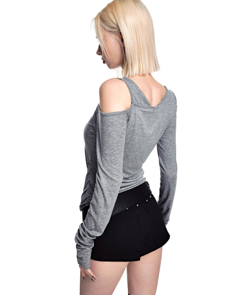 SECONDMONO（セカンドモノローグ）の「アシンメトリーレイヤードオフショルダートップ [GRAY]_SEWTS038GRAY（Tシャツ/カットソー・レディース・その他・F）」の3枚目の写真