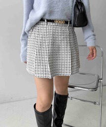 ☆デザインベルト付きミニスカート(チドリ、ツイード)