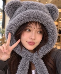 Bling Leads（ブリングリーズ）の「【Bls】【ZA】【Bling Leads】耳付きボア ロングニット帽子（ニットキャップ/ビーニー）」