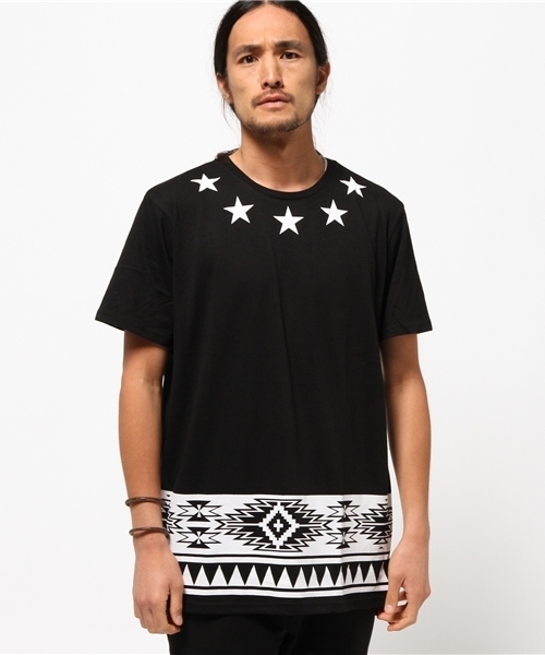 VENCEEXCHANGE（ヴァンスエクスチェンジ）の「スターオルテガプリント半袖ロング丈T            （Tシャツ/カットソー・メンズ・オフホワイト/ブラック・MEDIUM/LARGE）」の2枚目の写真