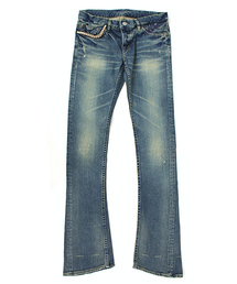 Hysterics バーナー 加工 ストレッチ サイド モーニングカット S シルバーサイドライン 8分丈ワイドデニムパンツ|HYSTERIC