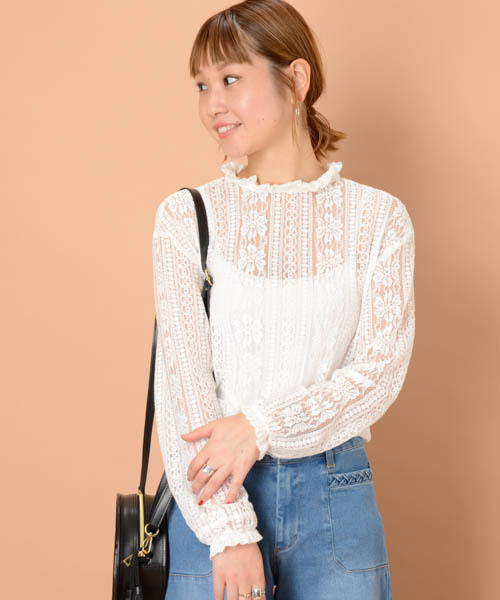 mystic(ミスティック)の「総レースブラウス(シャツ/ブラウス・レディース・レンガ/ブラック/オフホワイト/グレー・フリ-)」の2枚目の写真